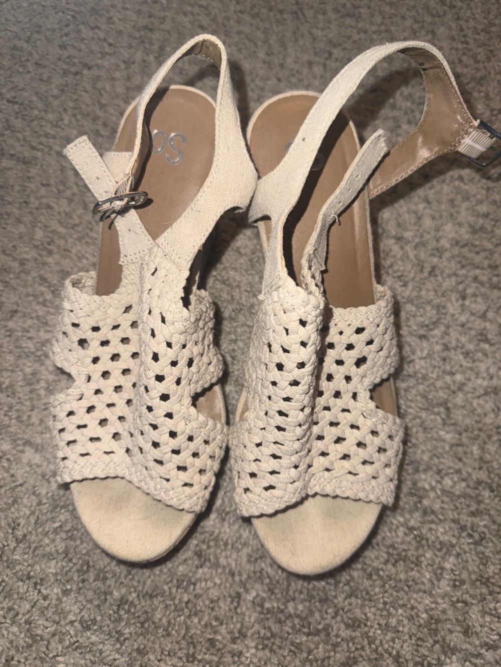 SO Cream Crochet Wedge Sandals with Cork-Style Platform - Picture 2 of 5